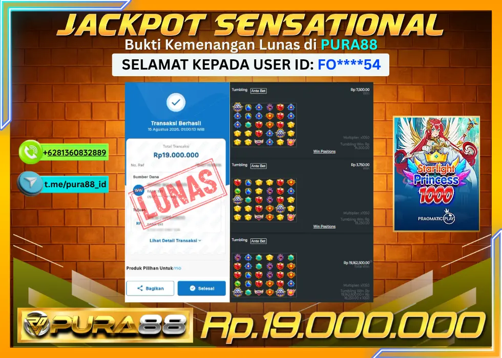 PURA88 JACKPOT STARLIGHT PRINCESS 1000 Rp 19.000.000,- LUNAS